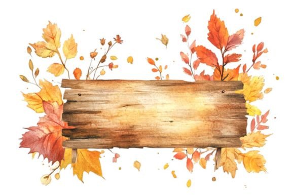 Autumn Wooden Signboard Clipart for Design